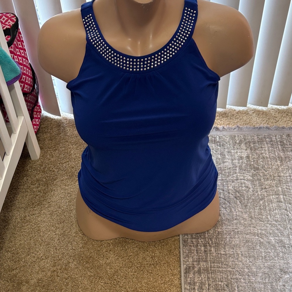 Rhinestone-Embellished Royal Blue Women’s Tank Top